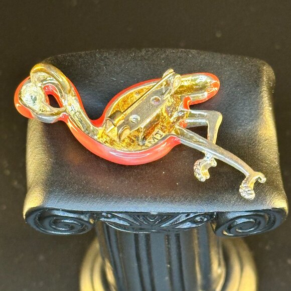 🦩 Flamingo Brooch by RW – Pink Enamel & Gold-Tone Vintage Statement Pin - Picture 2 of 2
